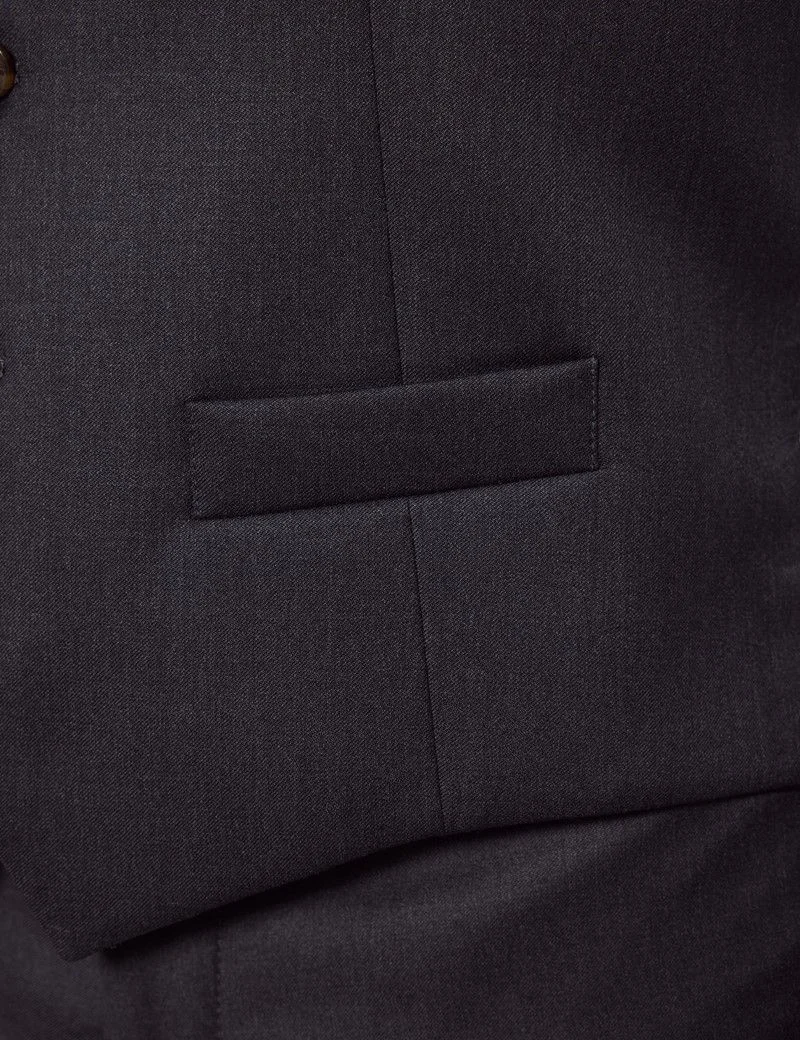 Tailored Fit Charcoal Twill Waistcoat thumbnail 4