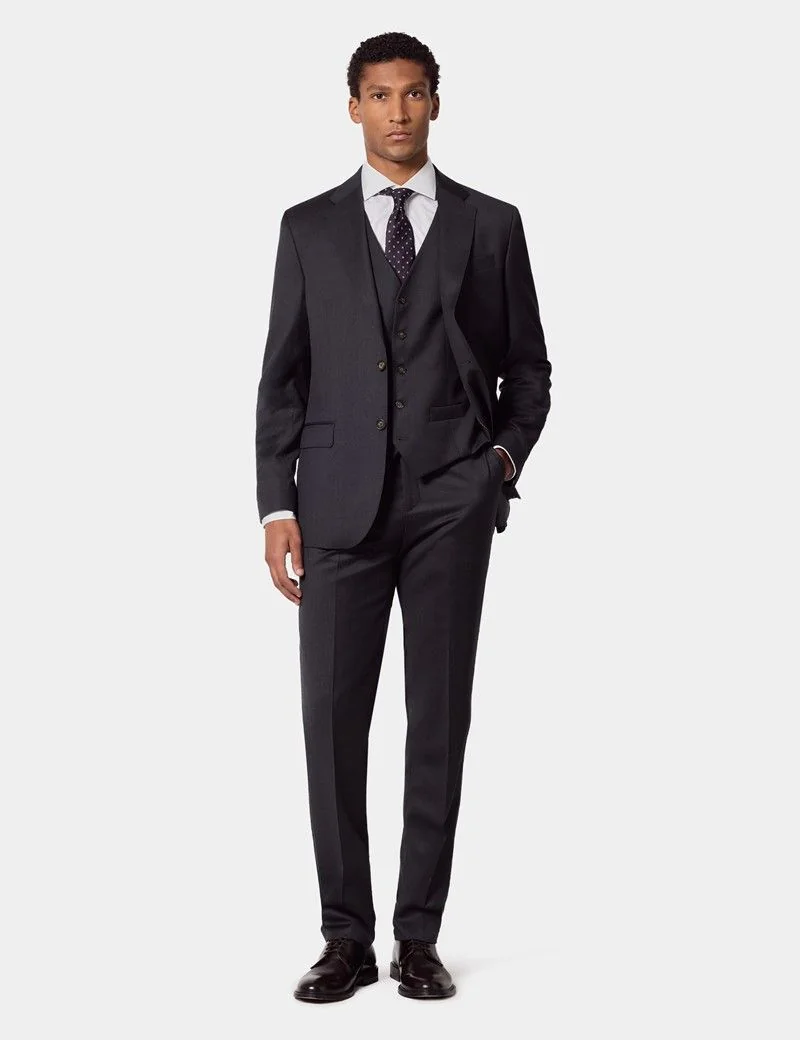 Tailored Fit Charcoal Twill Waistcoat thumbnail 6