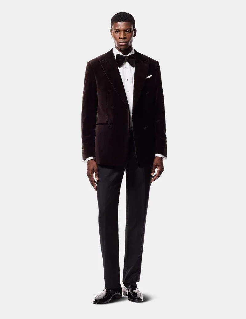 Tailored Fit Chocolate Brown Velvet Jacket thumbnail 3