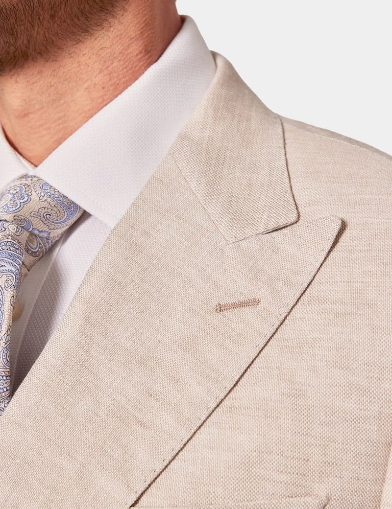 Tailored Fit Cream 1913 Linen Suit Jacket thumbnail 3