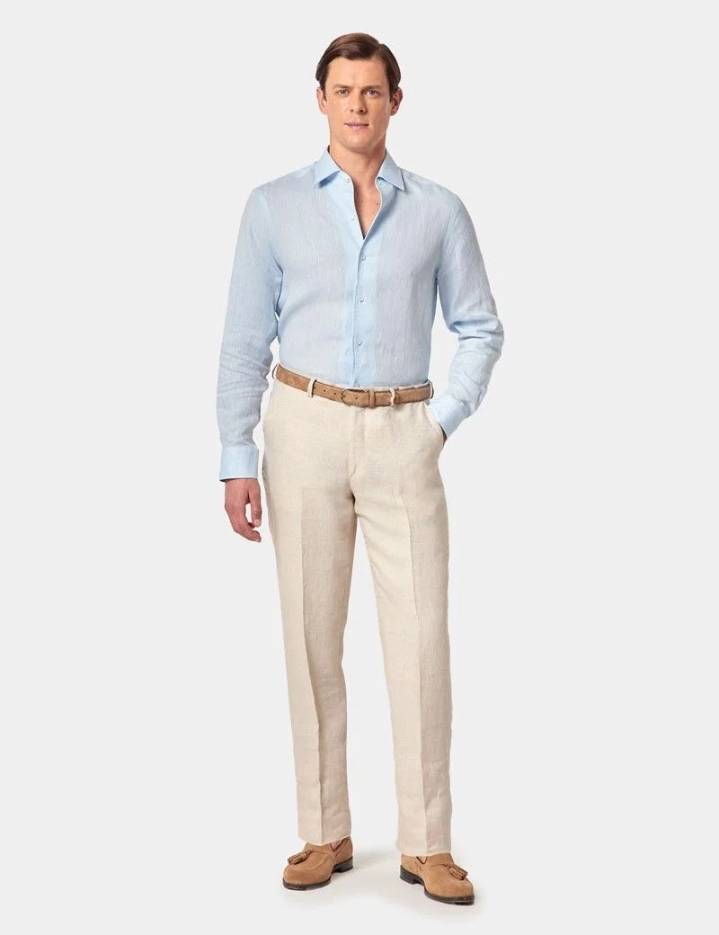 Tailored Fit Cream 1913 Linen Trousers thumbnail 5