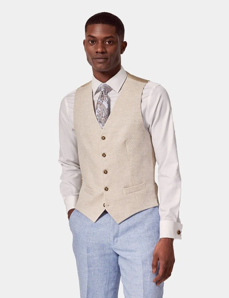 Tailored Fit Cream 1913 Linen Waistcoat thumbnail 2