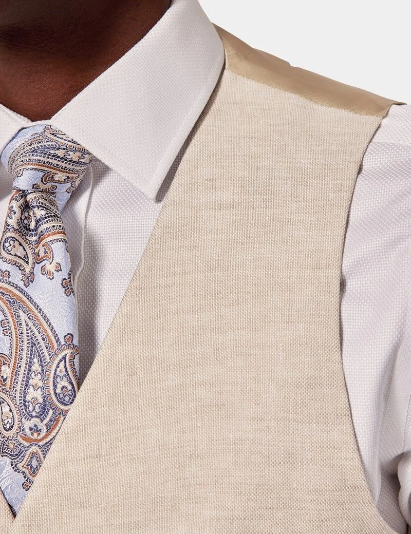 Tailored Fit Cream 1913 Linen Waistcoat thumbnail 3