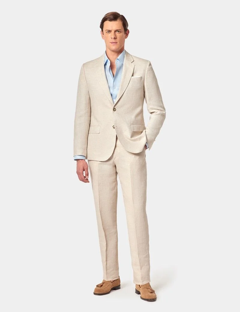 Tailored Fit Cream Semi Plain 1913 Linen Suit thumbnail 10