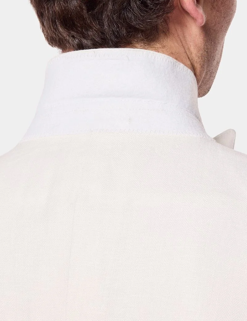 Tailored Fit Cream White Herringbone Linen Suit thumbnail 2