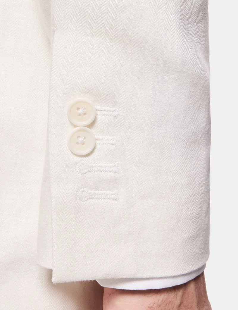 Tailored Fit Cream White Herringbone Linen Suit thumbnail 3