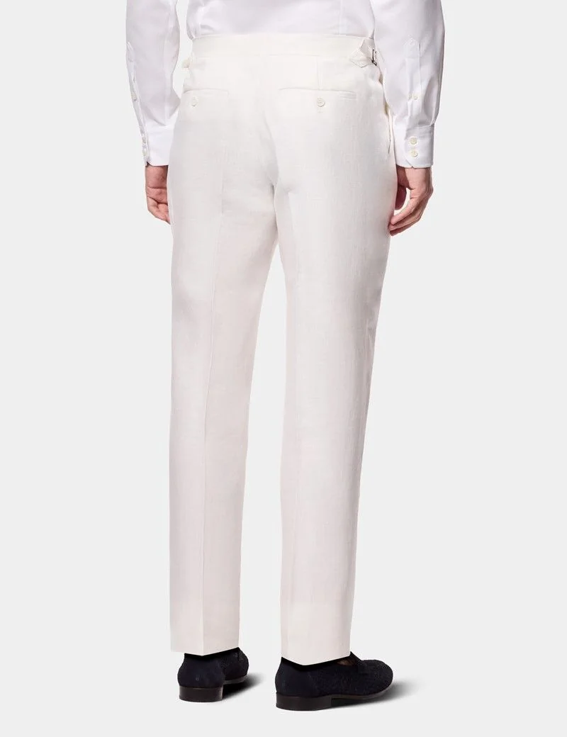 Tailored Fit Cream White Herringbone Linen Suit thumbnail 6