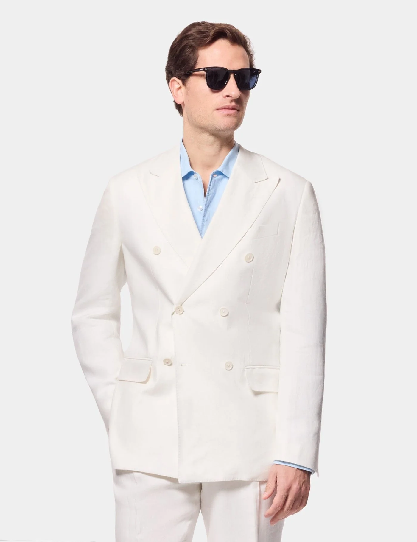 Tailored Fit Cream White Herringbone Linen Suit primary image