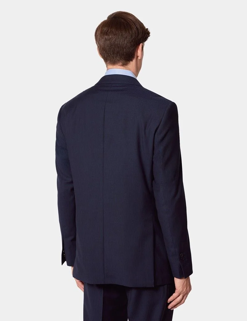 Tailored Fit Dark Blue Pinstripe Suit Jacket thumbnail 3