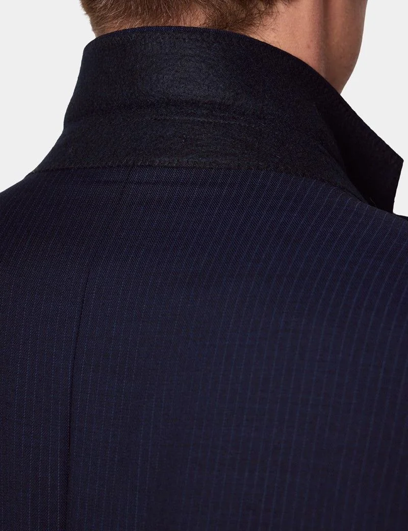 Tailored Fit Dark Blue Pinstripe Suit Jacket thumbnail 4
