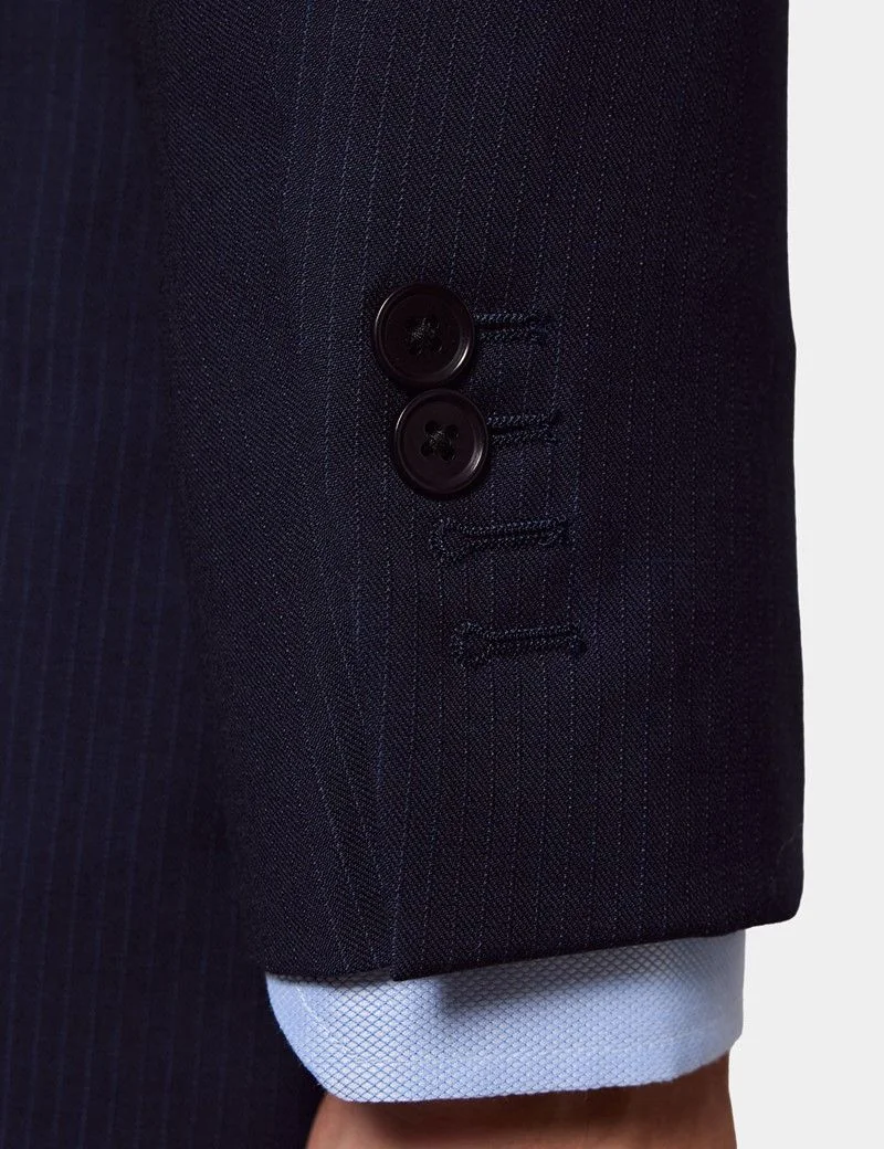 Tailored Fit Dark Blue Pinstripe Suit Jacket thumbnail 5