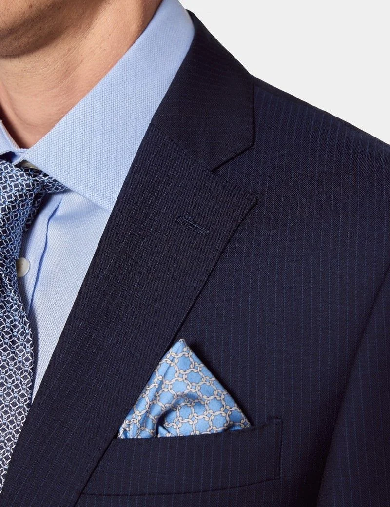 Tailored Fit Dark Blue Pinstripe Suit Jacket thumbnail 8