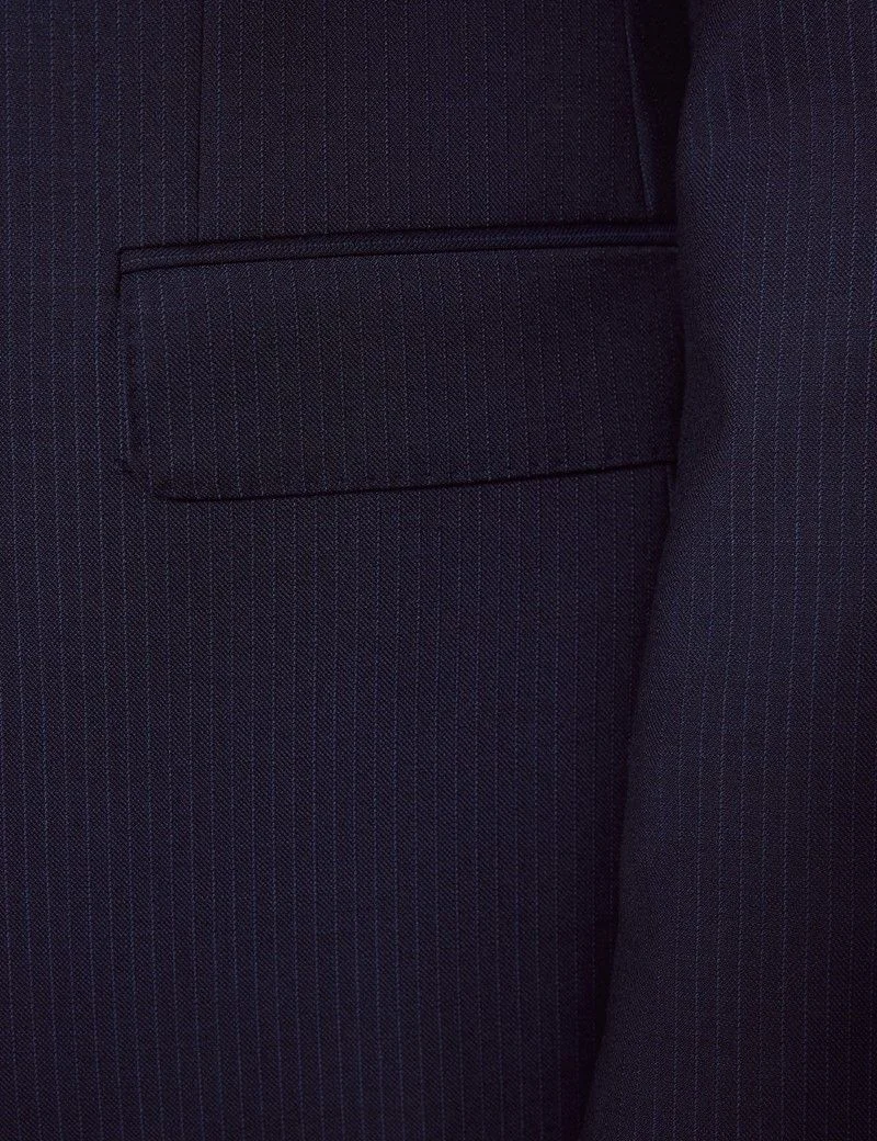 Tailored Fit Dark Blue Pinstripe Suit Jacket thumbnail 9