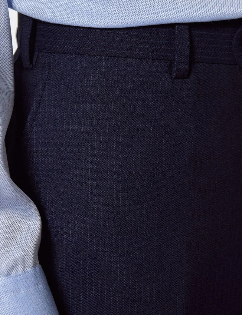 Tailored Fit Dark Blue Pinstripe Suit Trousers thumbnail 3