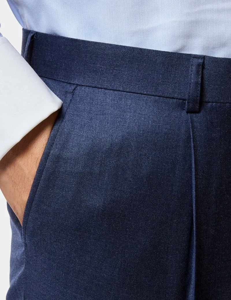 Tailored Fit Dark Blue Pleated Suit Pants thumbnail 3