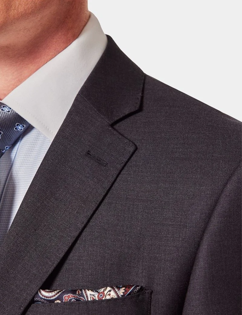Tailored Fit Dark Charcoal Twill Suit Jacket thumbnail 3