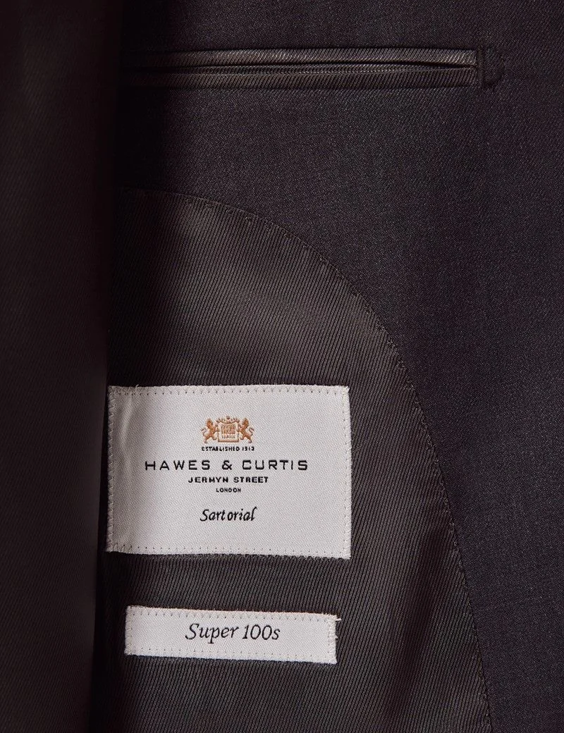Tailored Fit Dark Charcoal Twill Suit Jacket thumbnail 5