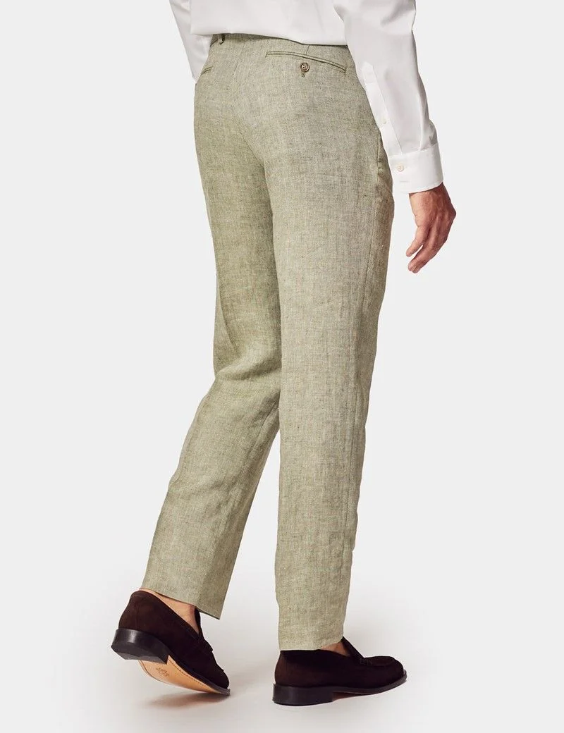 Tailored Fit Green 1913 Linen Trousers thumbnail 4