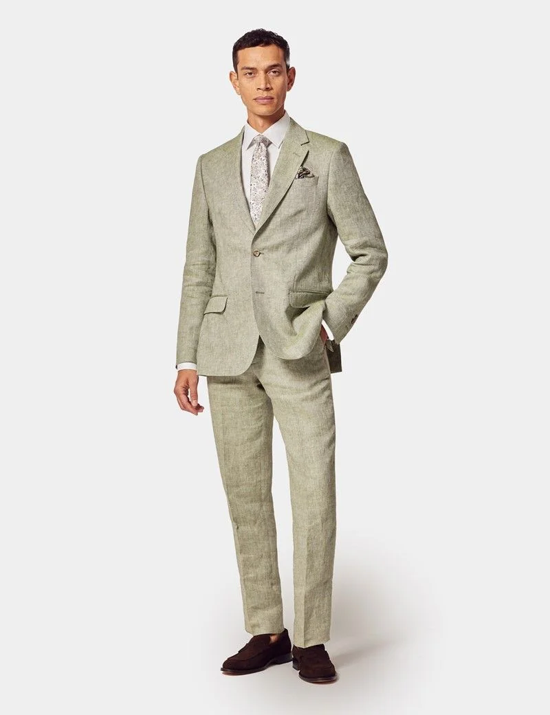 Tailored Fit Green 1913 Linen Trousers thumbnail 5