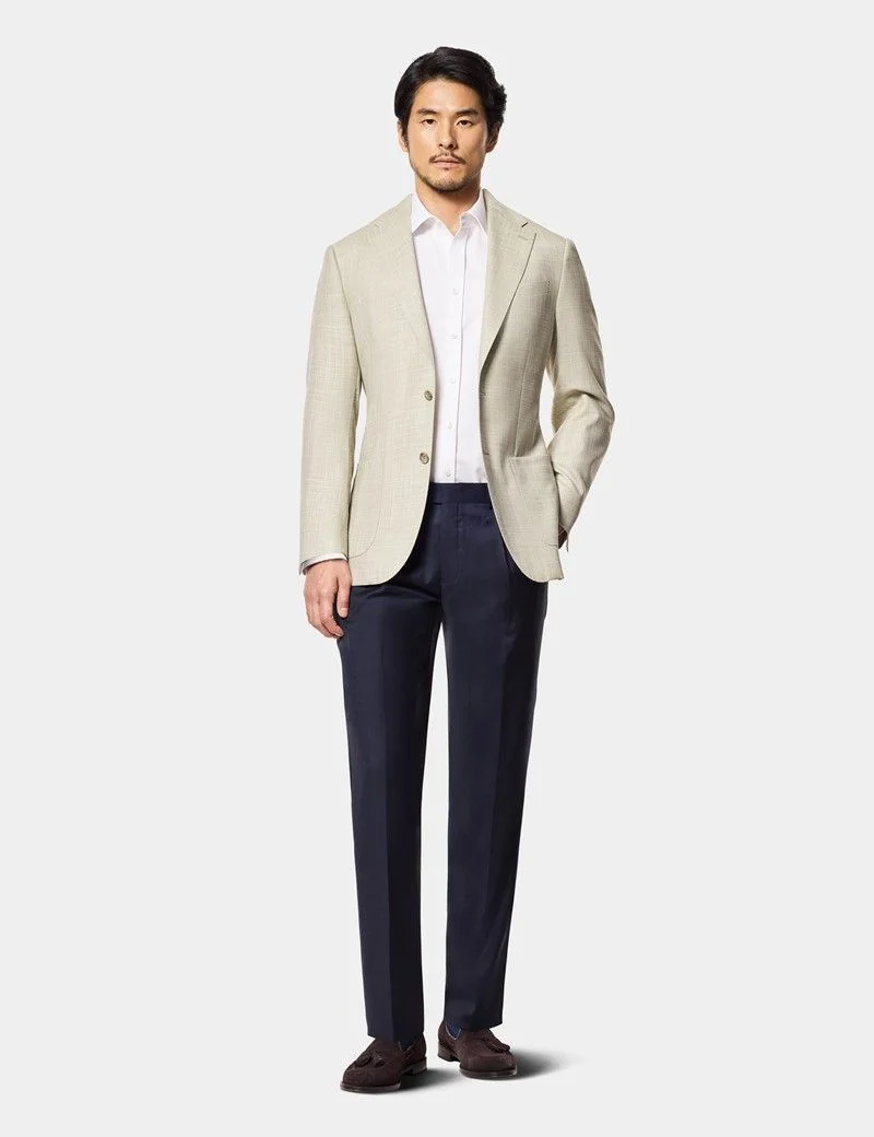 Tailored Fit Green Twill Wool-Silk Blazer thumbnail 3