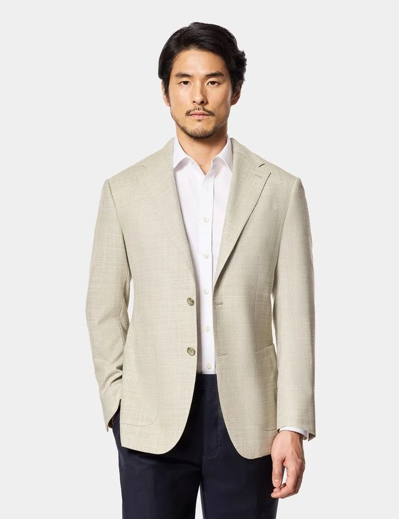 Tailored Fit Green Twill Wool-Silk Blazer thumbnail 8