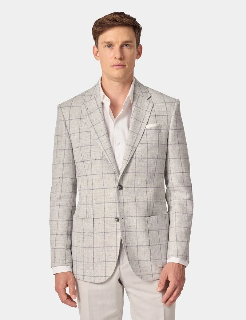 Tailored Fit Grey Windowpane Check Linen-Wool Blend 1913 Blazer thumbnail 2