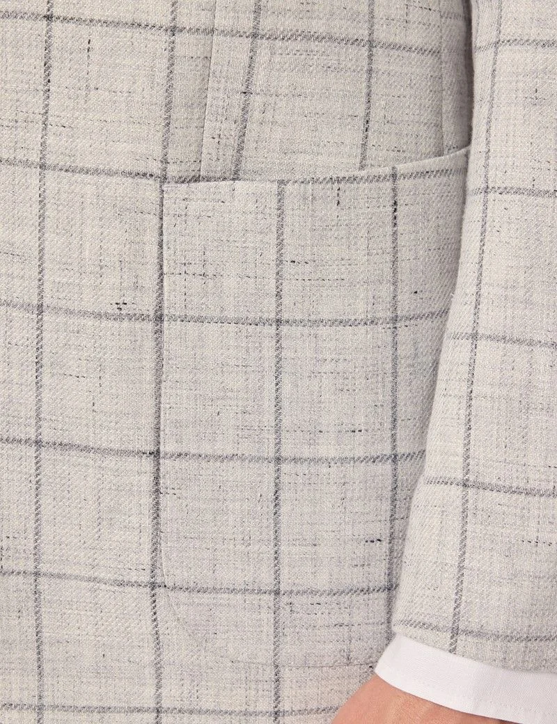 Tailored Fit Grey Windowpane Check Linen-Wool Blend 1913 Blazer thumbnail 5