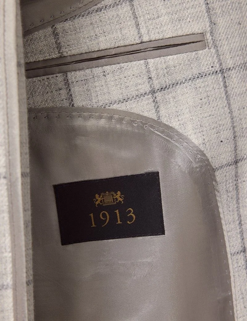 Tailored Fit Grey Windowpane Check Linen-Wool Blend 1913 Blazer thumbnail 6