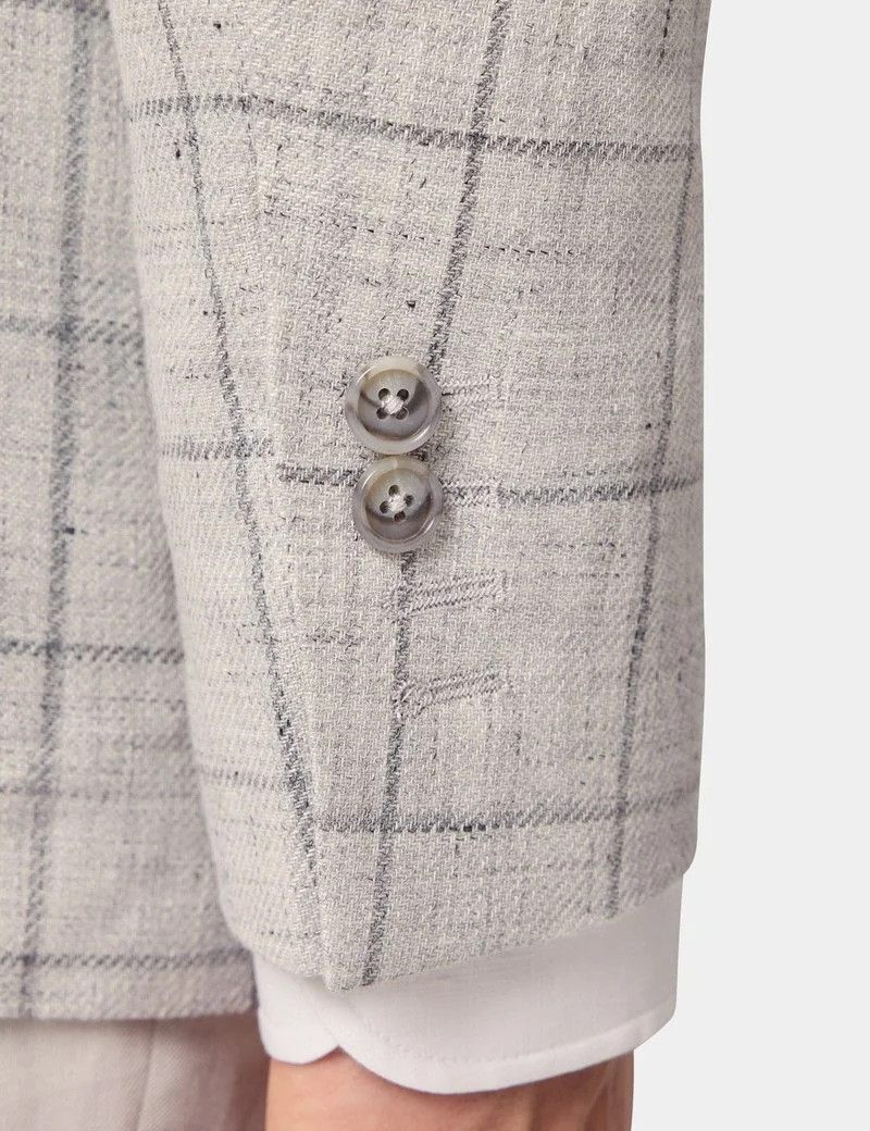 Tailored Fit Grey Windowpane Check Linen-Wool Blend 1913 Blazer thumbnail 9