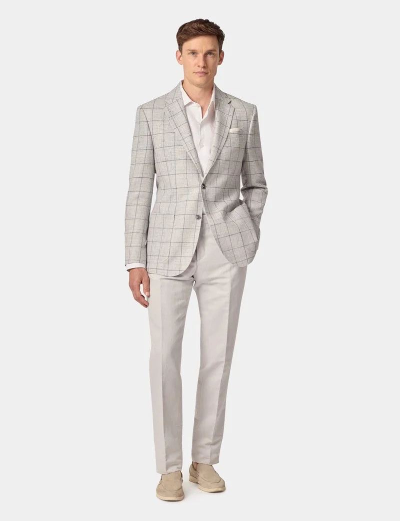 Tailored Fit Grey Windowpane Check Linen-Wool Blend 1913 Blazer thumbnail 10