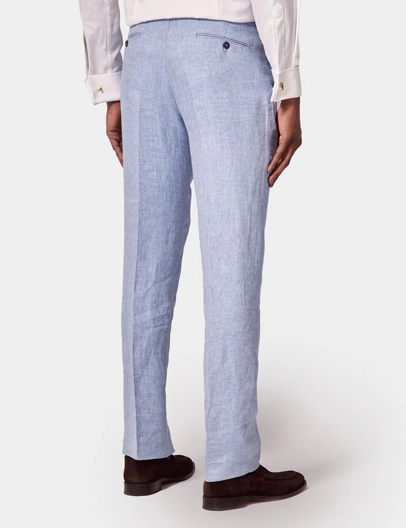 Tailored Fit Light Blue Herringbone 1913 Linen Trousers thumbnail 4