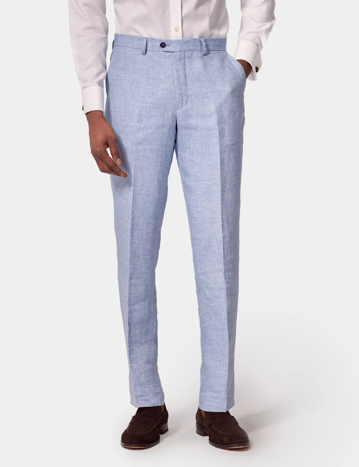 Tailored Fit Light Blue Herringbone 1913 Linen Trousers primary image