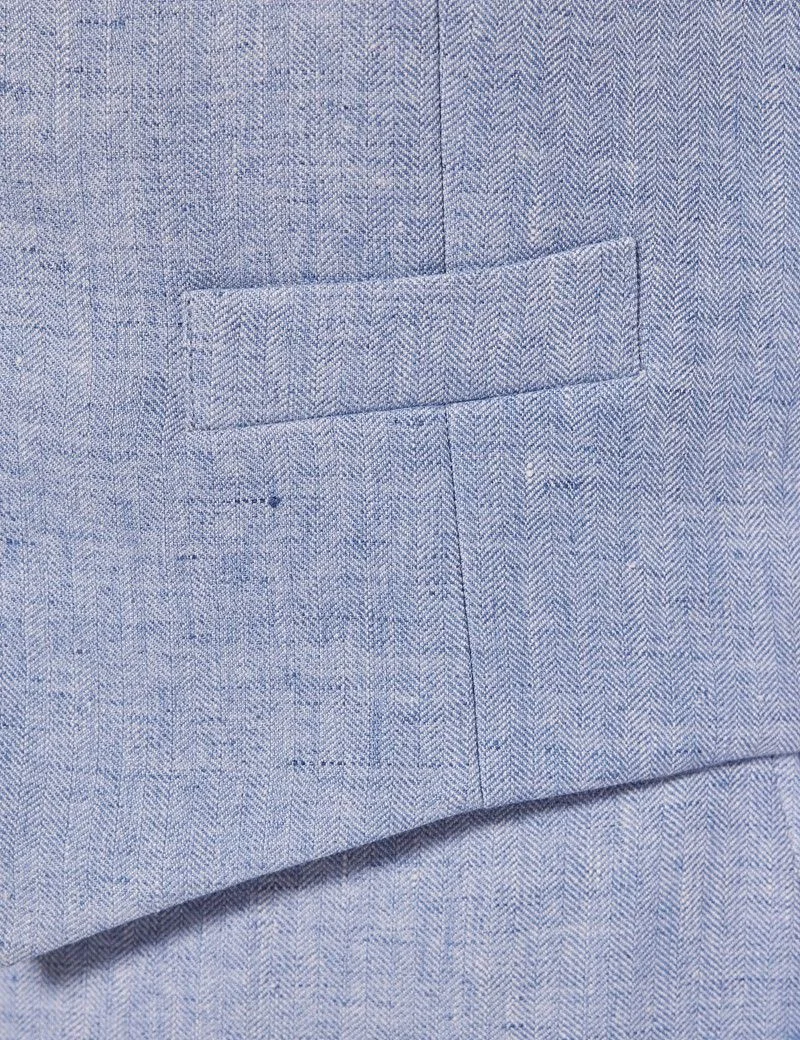 Tailored Fit Light Blue Herringbone 1913 Linen Waistcoat thumbnail 4
