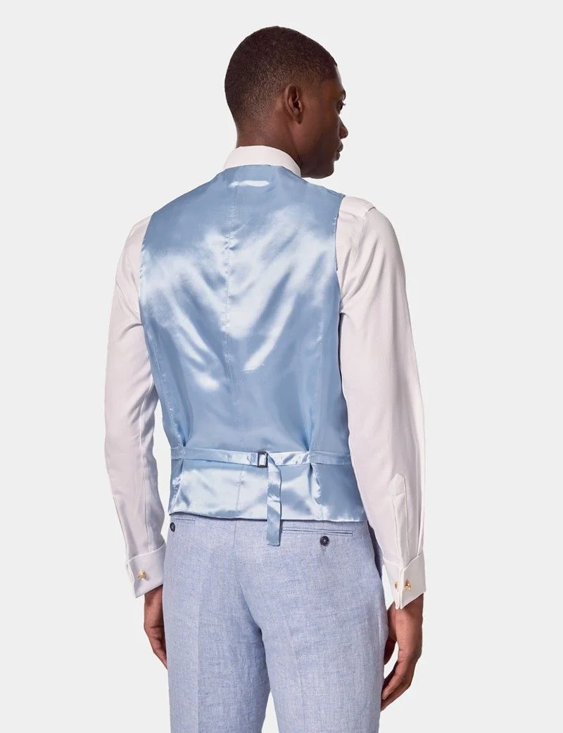 Tailored Fit Light Blue Herringbone 1913 Linen Waistcoat thumbnail 5