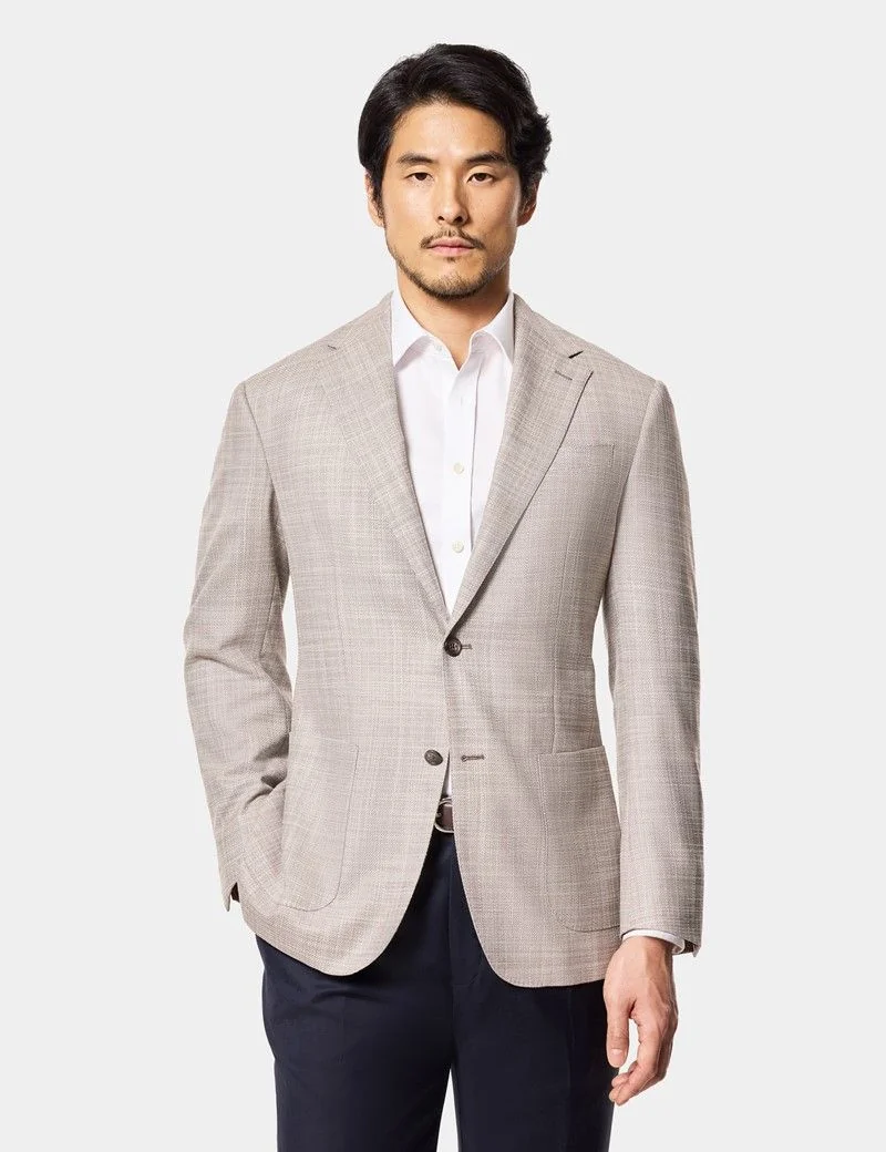 Tailored Fit Light Brown Twill Wool-Silk Blazer thumbnail 2