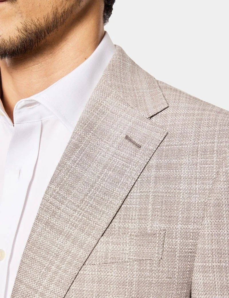 Tailored Fit Light Brown Twill Wool-Silk Blazer thumbnail 4
