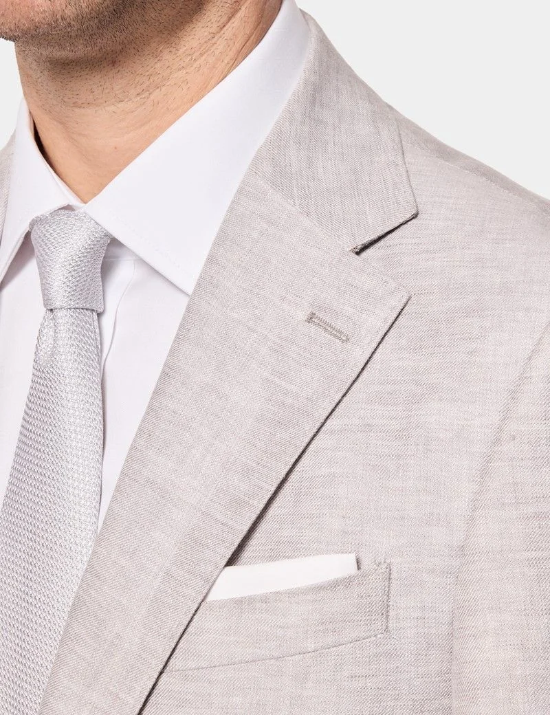 Tailored Fit Light Grey Linen Suit Jacket thumbnail 2