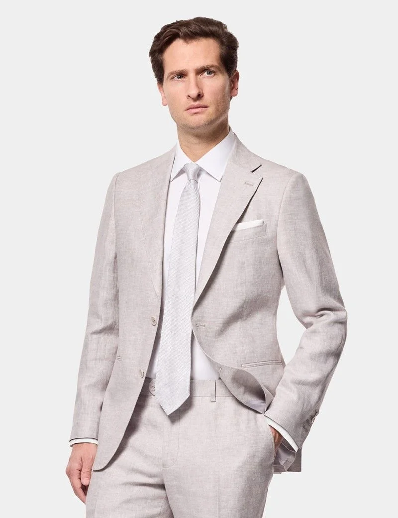 Tailored Fit Light Grey Linen Suit Jacket thumbnail 3