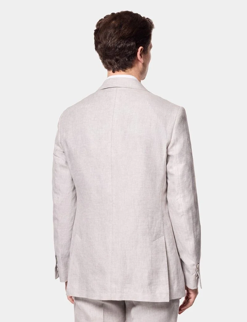 Tailored Fit Light Grey Linen Suit Jacket thumbnail 4