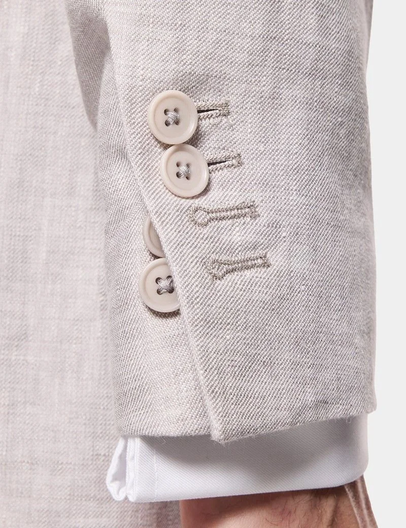 Tailored Fit Light Grey Linen Suit Jacket thumbnail 6