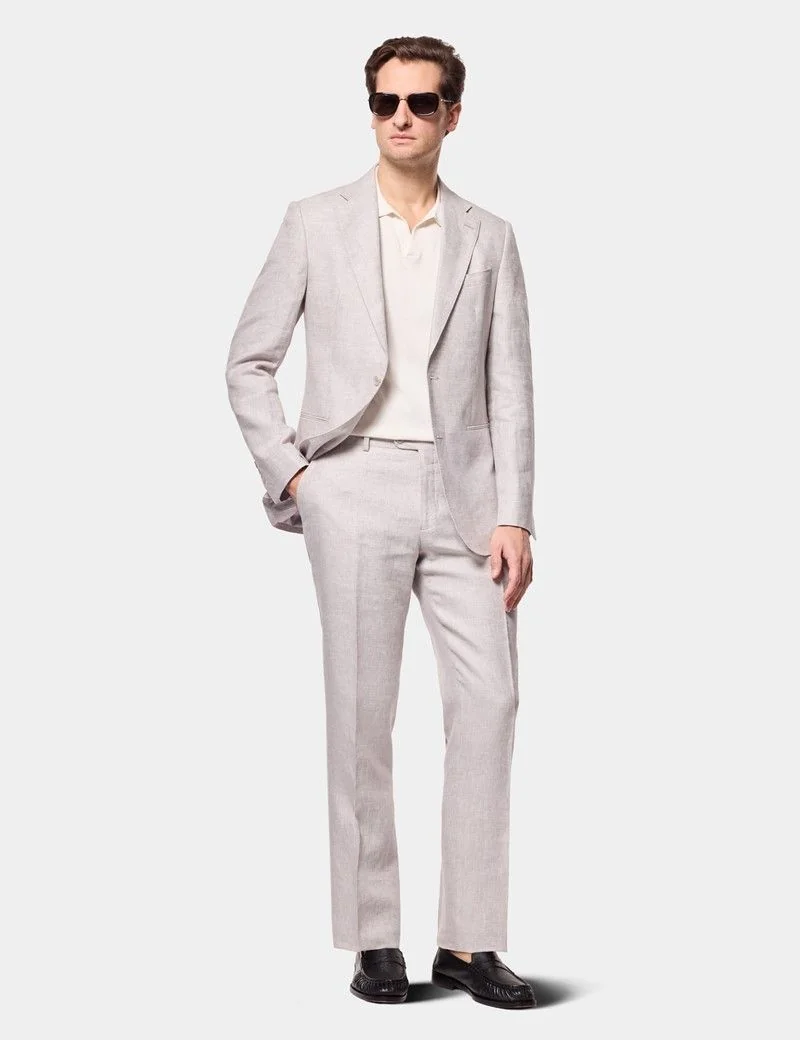 Tailored Fit Light Grey Linen Suit Jacket thumbnail 7