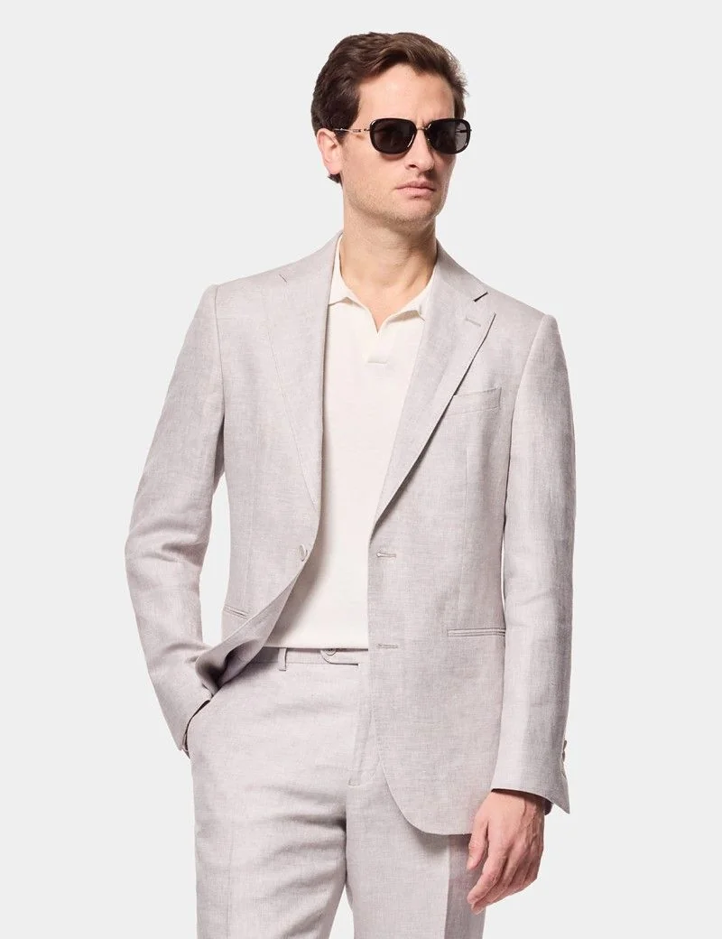 Tailored Fit Light Grey Linen Suit Jacket thumbnail 8