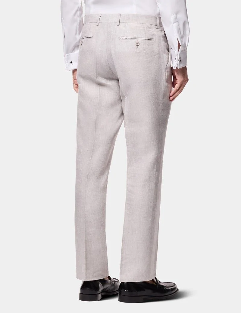 Tailored Fit Light Grey Linen Suit Trousers thumbnail 4