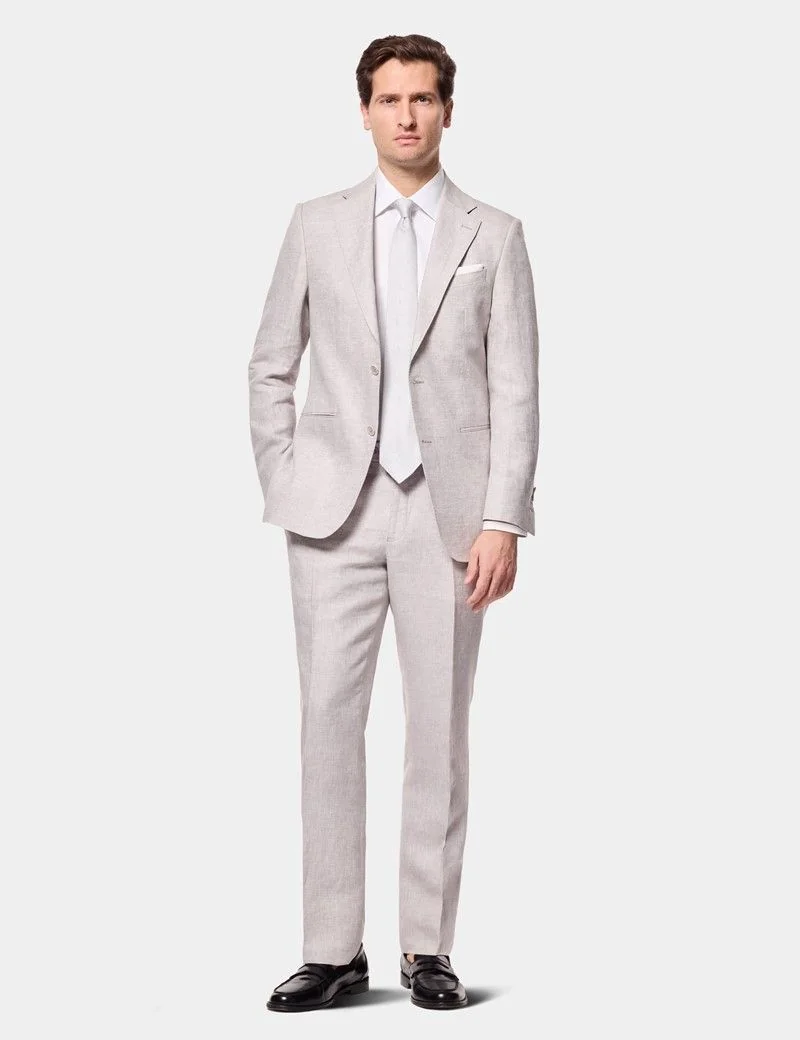 Tailored Fit Light Grey Linen Suit Trousers thumbnail 5