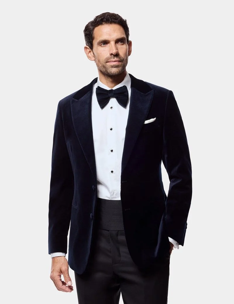 Tailored Fit Midnight Blue Velvet Jacket thumbnail 2