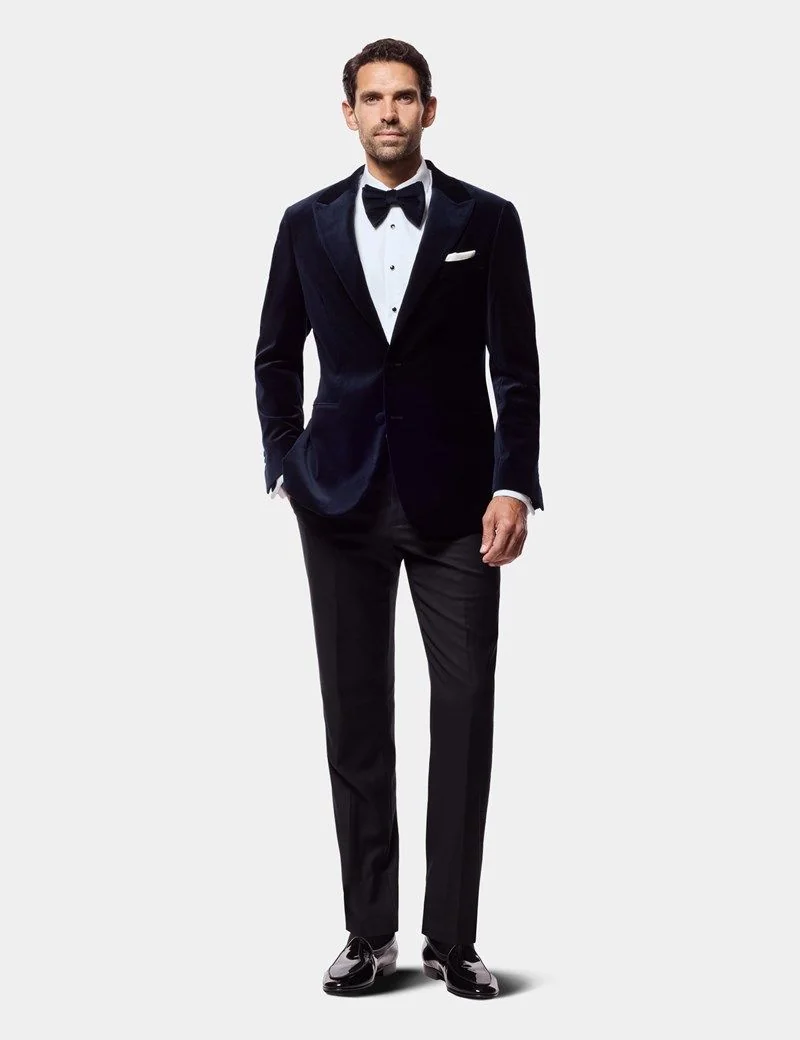 Tailored Fit Midnight Blue Velvet Jacket thumbnail 3