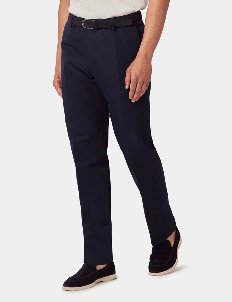 Tailored Fit Navy 1913 Linen Trousers thumbnail 2