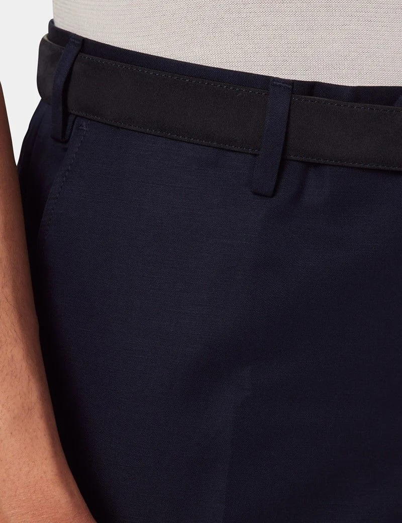 Tailored Fit Navy 1913 Linen Trousers thumbnail 3