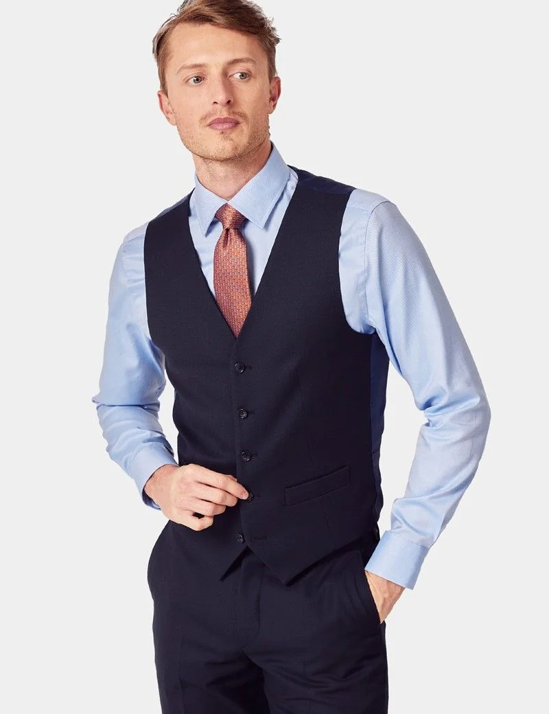 Tailored Fit Navy Birdseye 1913 Waistcoat thumbnail 2
