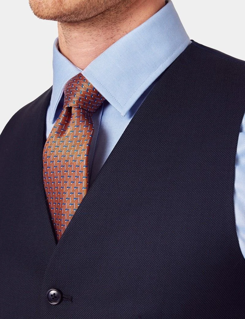 Tailored Fit Navy Birdseye 1913 Waistcoat thumbnail 3